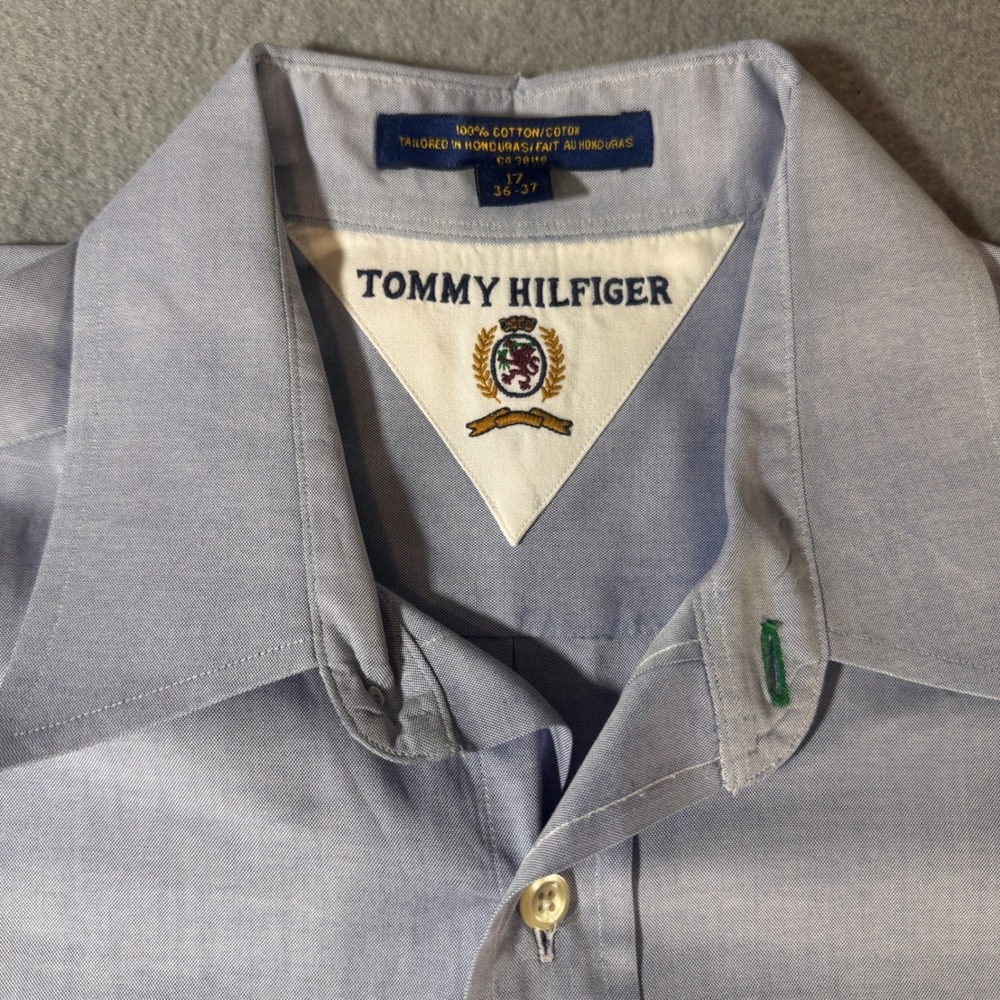 Tommy Hilfiger Mens Dress Shirt 17 36-37 Blue Cotton Button Down Long Sleeve - Picture 3 of 8